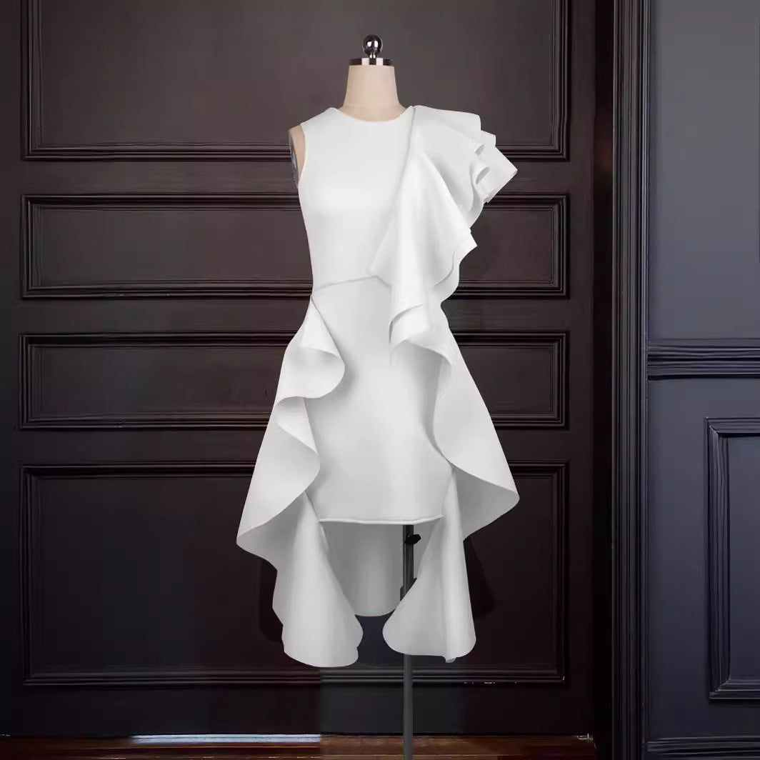 Damen Kleid mit asymmetrischem Rüschendesign Drune