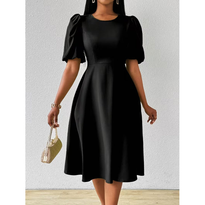 Damen Midi-Kleid mit Puffärmeln und schwingendem Saum Drune