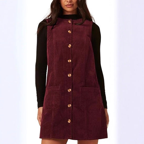 Damen Knielanges Cordkleid mit Taschen Drune
