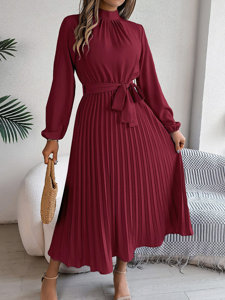 Drune | Elegante Stehkragen Taillierter Plissierter Langer Rock kleines Kleid