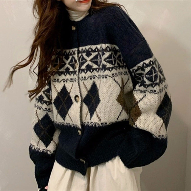 Damen Grobstrickjacke mit dekorativem Norwegermuster Drune