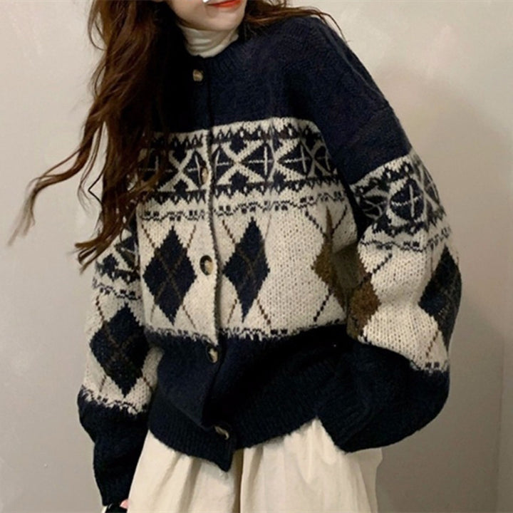 Damen Grobstrickjacke mit dekorativem Norwegermuster Drune