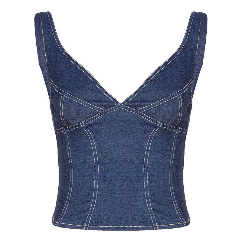 Damen Denim Crop-Top mit modischem Schnitt und verstellbaren Trägern Drune