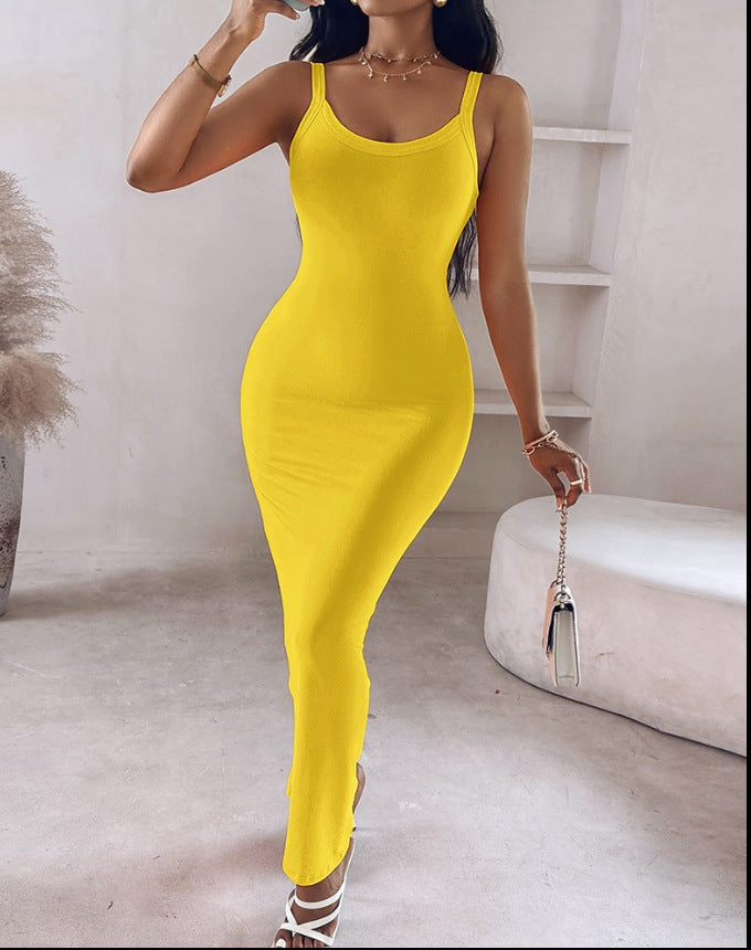 Damen figurbetontes Maxikleid mit schmalen Trägern und raffiniertem Schnitt Drune