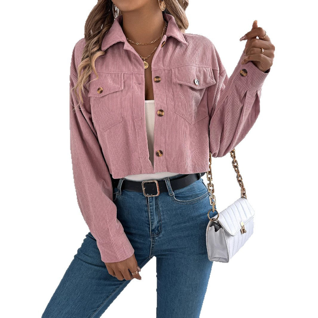 Damen Modische cropped Jacke mit Knopfdetails Drune