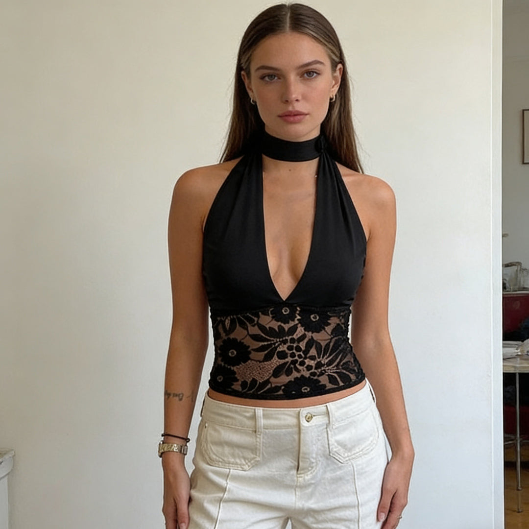 Damen sexy Spitzenoberteil Drune