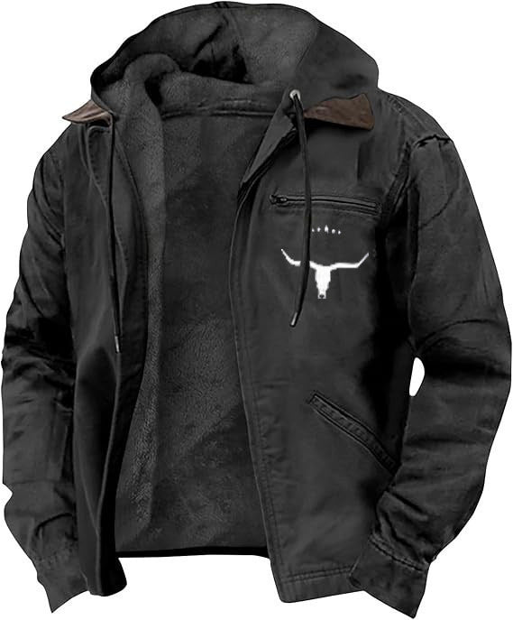 Herren nan wattierte Kapuzenjacke mit Teddyfutter und robuster Canvas-Aussenschicht Drune