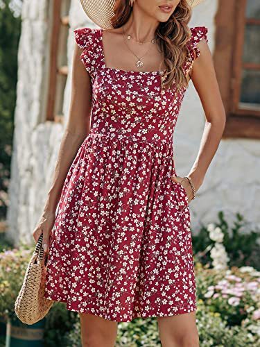Damen Sommerkleid mit Rüschenärmeln und Schlitz Drune