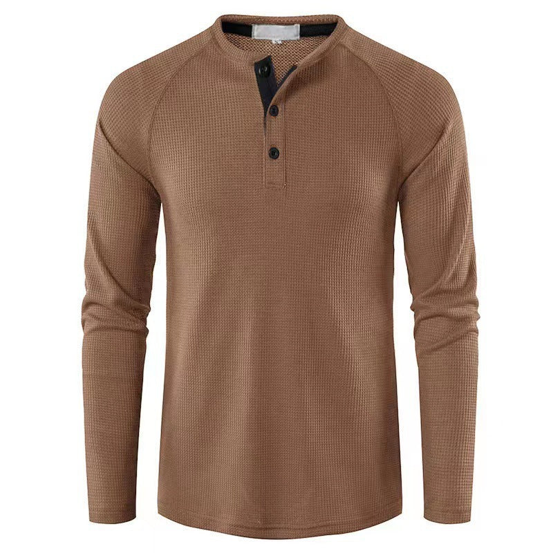 Herren nan strukturiertes Henley-Langarmshirt mit Waffelstruktur, Halbknopfleiste und Raglanärmeln Drune