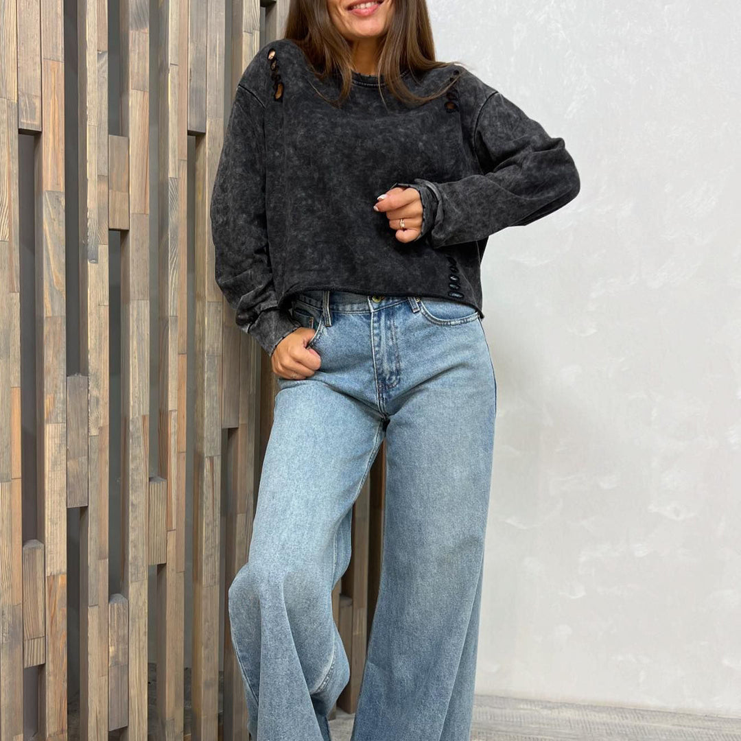 Damen lässiger, oversized Sweatshirt mit modischen Cut-Outs Drune