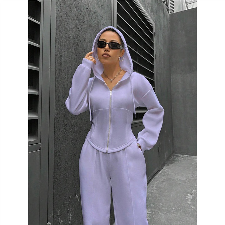 Damen figurbetontes Hoodie-Set mit dezenten Zipperdetails Drune