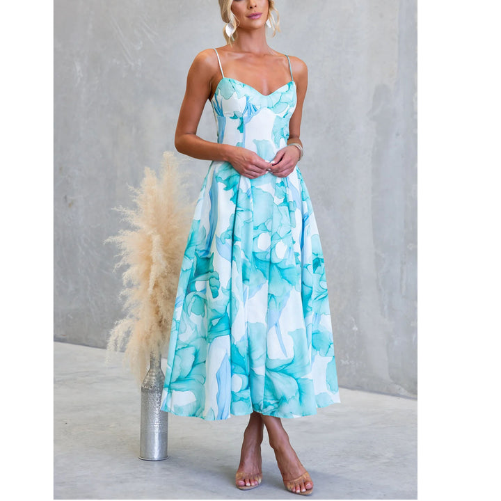 Damen Maxikleid mit zartem floralem Design und raffiniertem V-Ausschnitt Drune