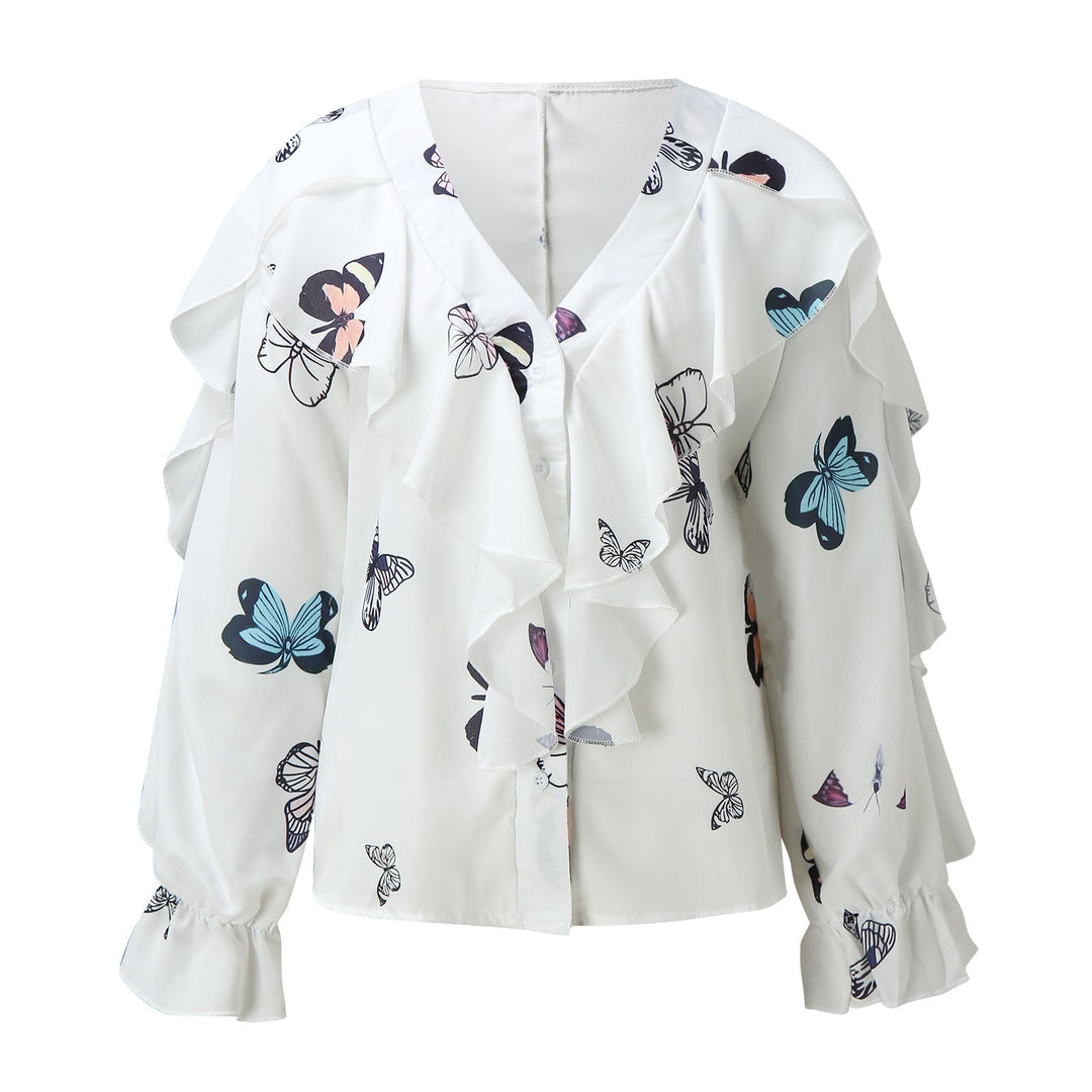 Drune | Chiffon V-Ausschnitt Langarmshirt