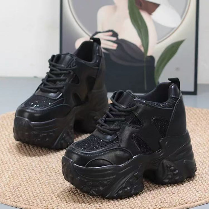 Damen modische Chunky Sneakers mit hoher Plateausohle und atmungsaktivem Mesh-Drune