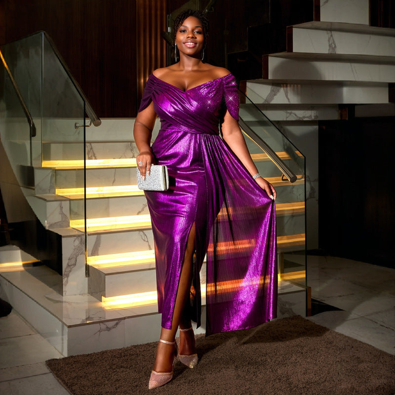 Damen Elegantes Abendkleid mit schimmerndem Wickel-Design und Zierpailletten Drune