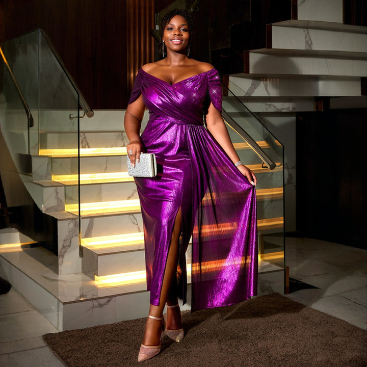 Damen Elegantes Abendkleid mit schimmerndem Wickel-Design und Zierpailletten Drune