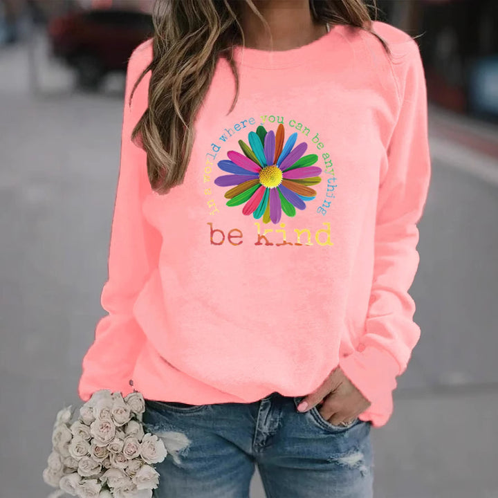 Damen Sweatshirt mit buntem motivierendem Blumen-Design und weicher Innenseite Drune