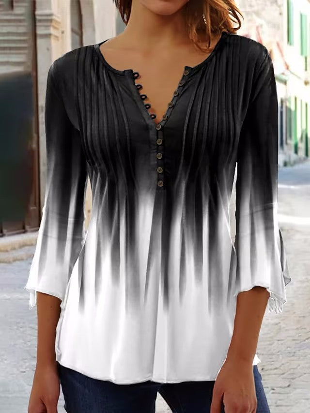 Damen Bluse mit Ombre-Effekt und Knopfleiste Drune