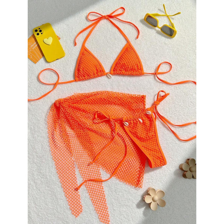 Damen Netz-Bikini-Set mit modischen Schleifen und Muscheldetails Drune