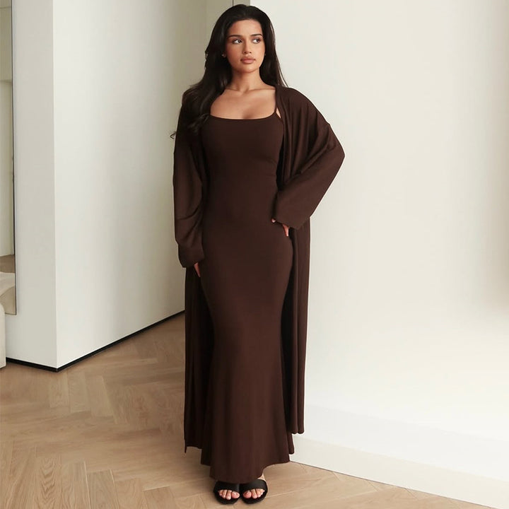 Damen Langärmliges Maxikleid mit offenem Cardigan Drune