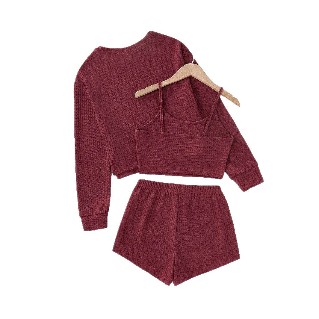 Damen lässiges Schlafanzug-Set mit kurzem Oberteil und Shorts Drune