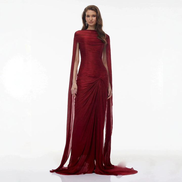 Damen Elegantes Maxikleid mit schulterfreier Silhouette und drapierter Cape-Optik Drune