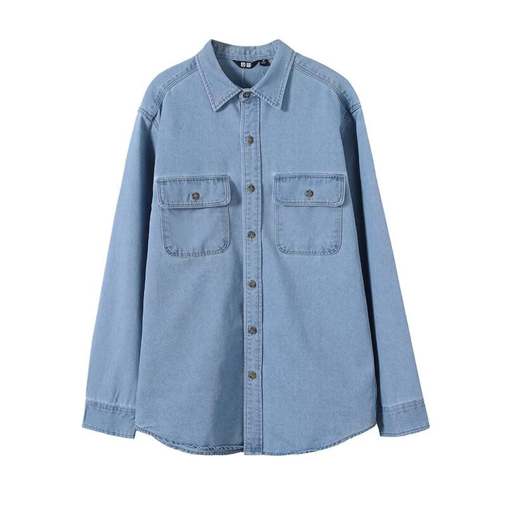 Damen Lässige Denim-Hemdbluse mit Brusttaschen Drune
