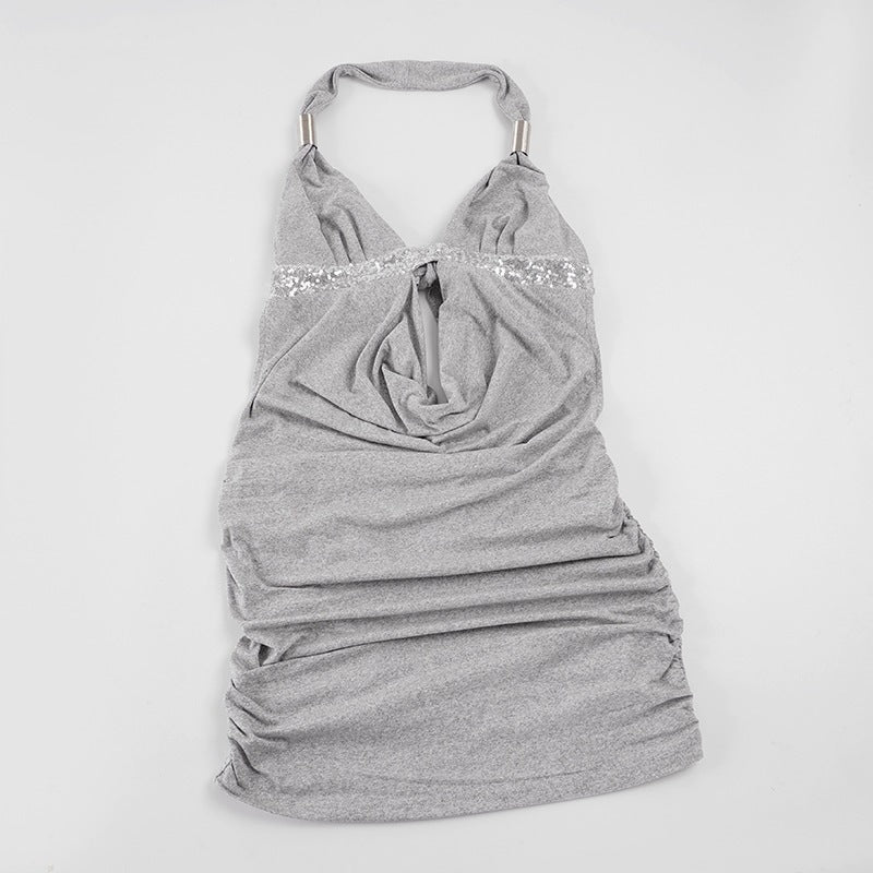 Damen Elegantes Halterkleid mit Raffungen und funkelnden Akzenten Drune