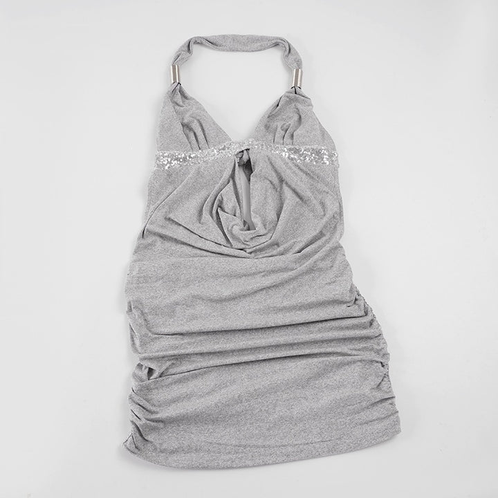 Damen Elegantes Halterkleid mit Raffungen und funkelnden Akzenten Drune