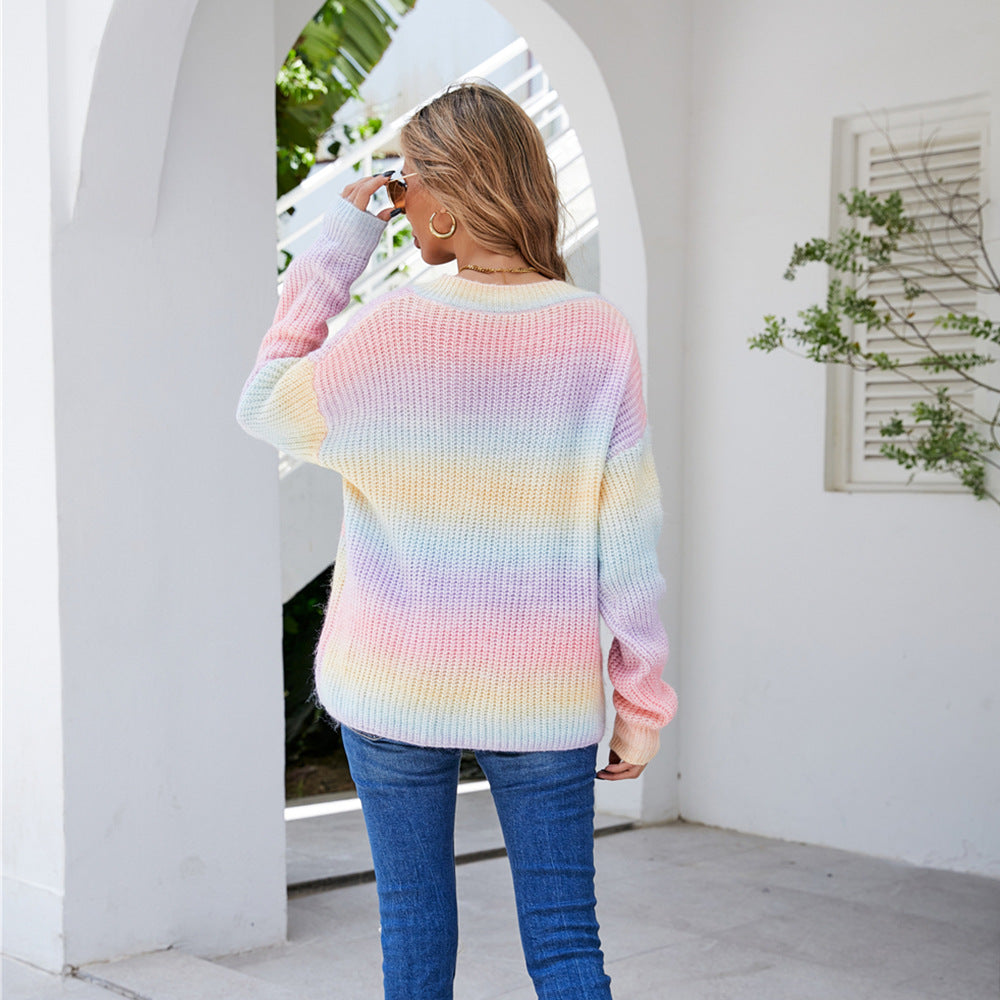 Damen lässiger Pullover mit modischem V-Ausschnitt und innovativer Strickstruktur Drune