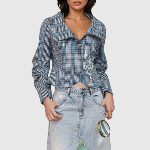 Damen Karierte Blousonjacke mit hohem Kragen und einzigartigen Details Drune