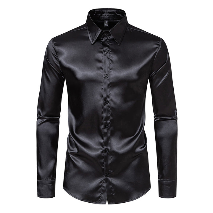Herren Elegantes Satin-Hemd mit modernem Kragen und feiner Textur Drune
