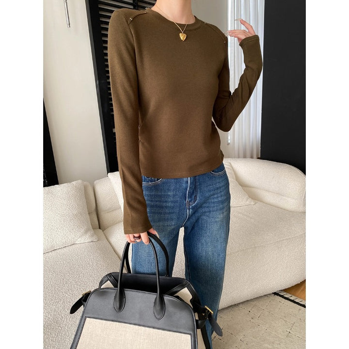 Damen Langarmshirt mit stilvollem Rundhalsausschnitt und modischen Daumenlöchern Drune