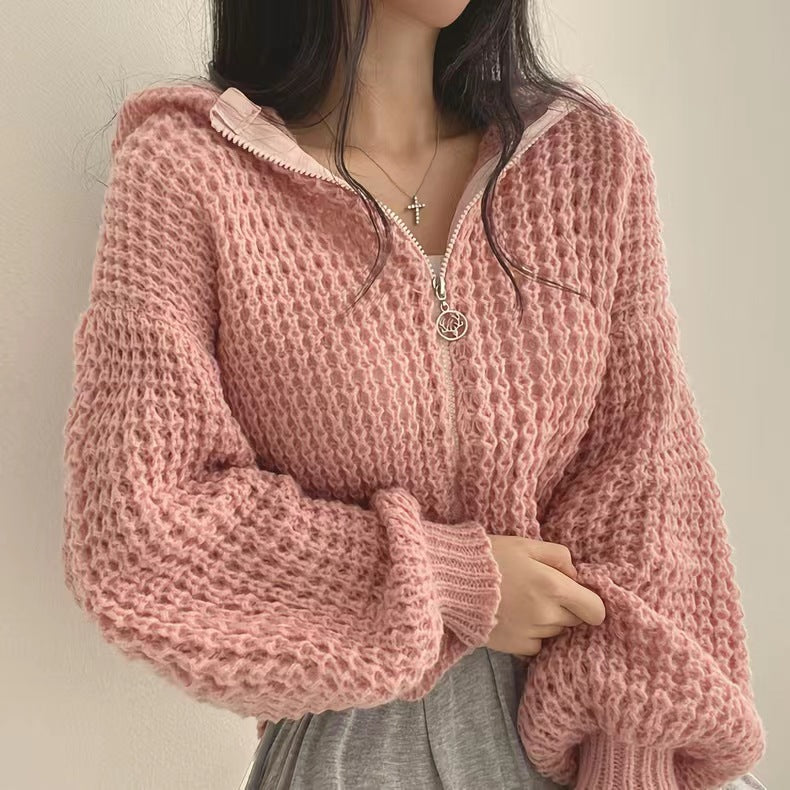 Damen modische Strickjacke mit Reißverschluss und lockerer Passform Drune