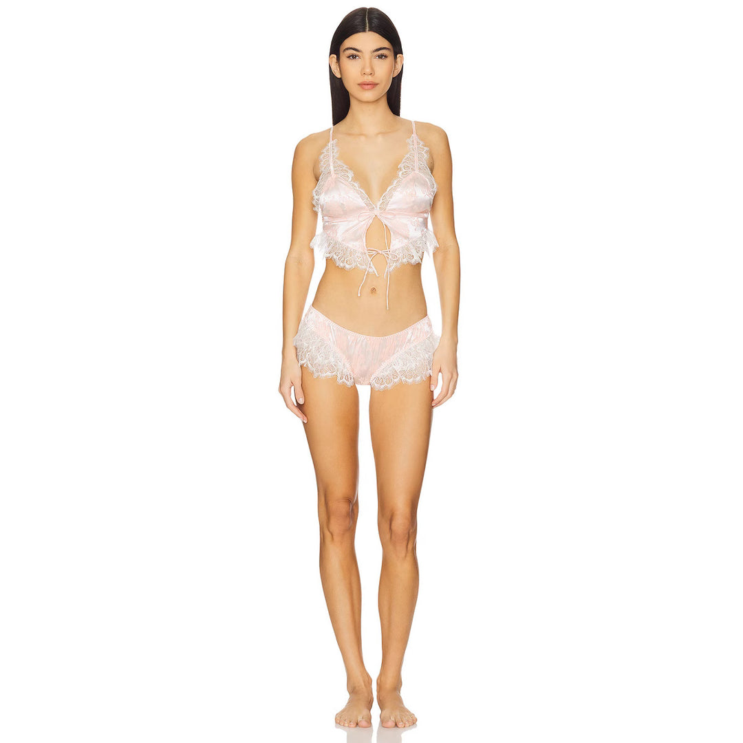 Damen Spitzen-Babydoll-Set mit Rüschendetails und schimmerndem Satin Drune