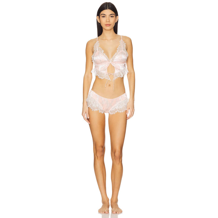 Damen Spitzen-Babydoll-Set mit Rüschendetails und schimmerndem Satin Drune