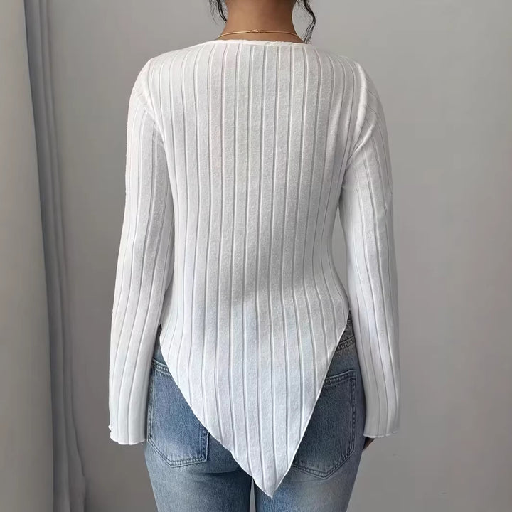Damen Langärmliges Oberteil mit asymmetrischem Saum und strukturiertem Rippdesign Drune