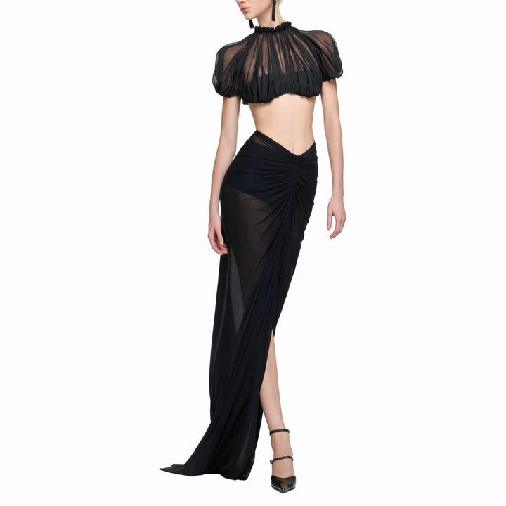 Damen Elegantes transparents Maxikleid mit ärmelloser Silhouette Drune