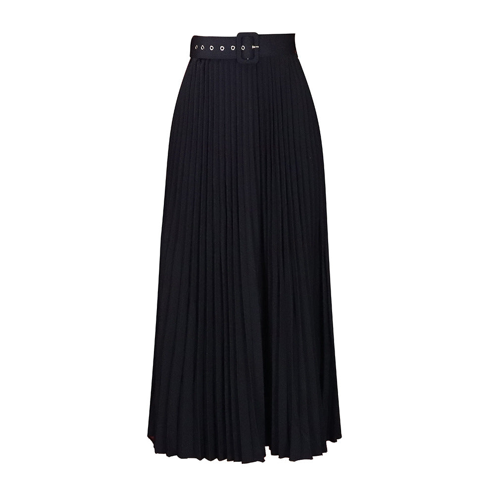 Damen Plissierter Midirock mit elegante Taillierung und abnehmbarem Gürtel Drune