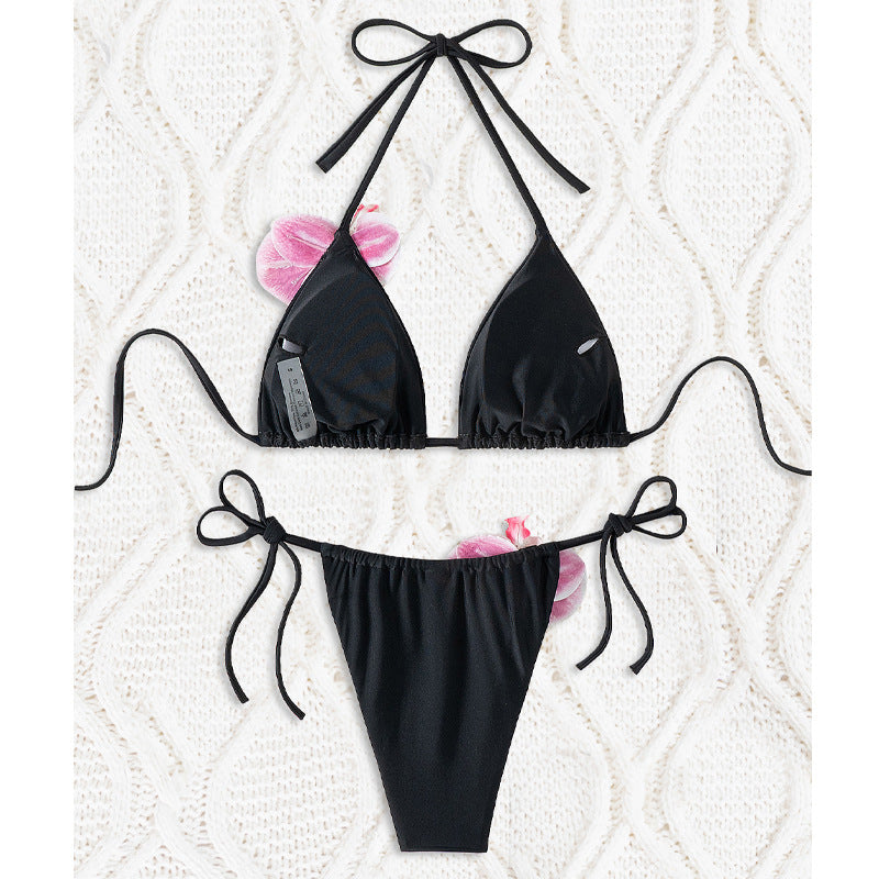 Damen Triangel-Bikini mit dekorativen Orchideen-Details Drune