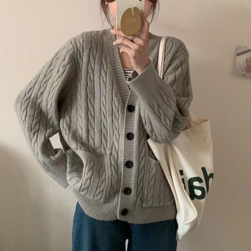 Damen Grobstrickjacke mit Zopfmuster und praktischen Taschen Drune