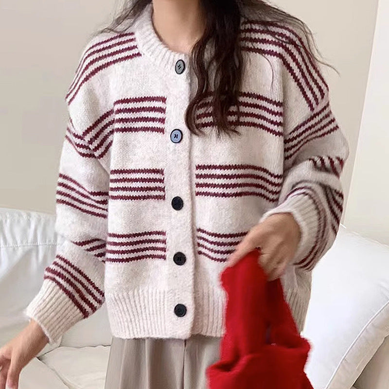 Damen Großer Strickcardigan mit dekorativem Streifendesign Drune