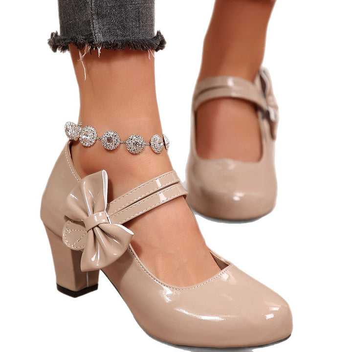 Damen Mary Jane Pumps mit modischer Schleifenapplikation und glänzender Oberfläche Drune