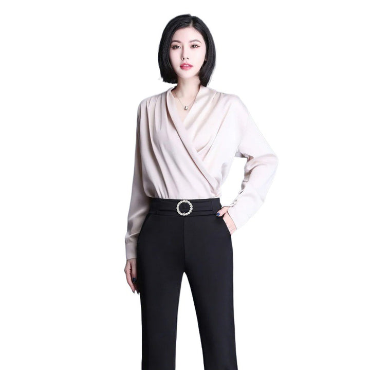Damen Elegante High-Waist-Hose mit breitem Bein und dekorativem Gürtel Drune