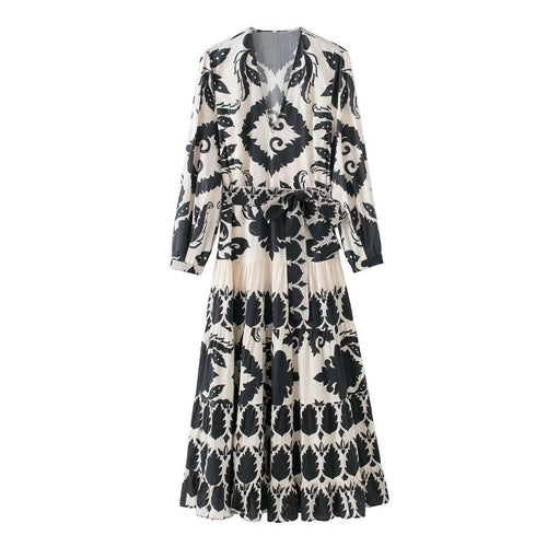 Damen Maxikleid mit floralem Druck und Bindegürtel Drune