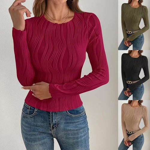 Damen Langarmshirt mit strukturiertem Wellenmuster Drune