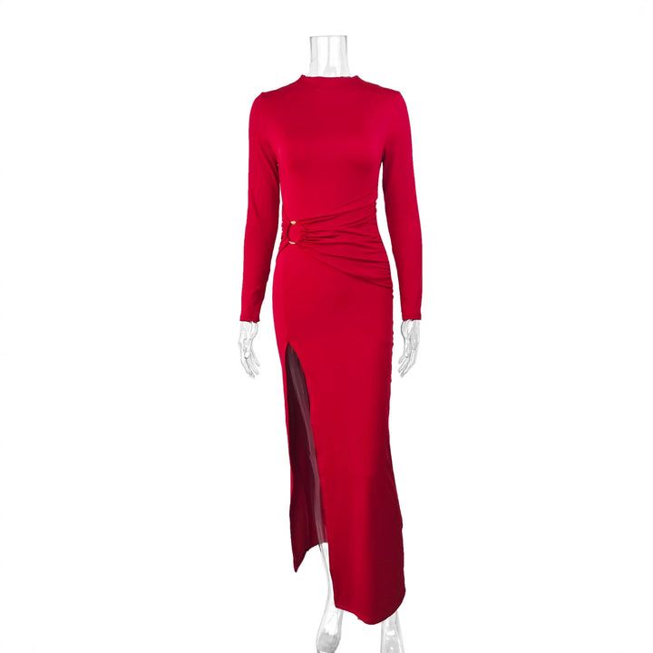 Damen Elegantes Maxikleid mit figurbetonendem Schnitt und hohem Schlitz Drune