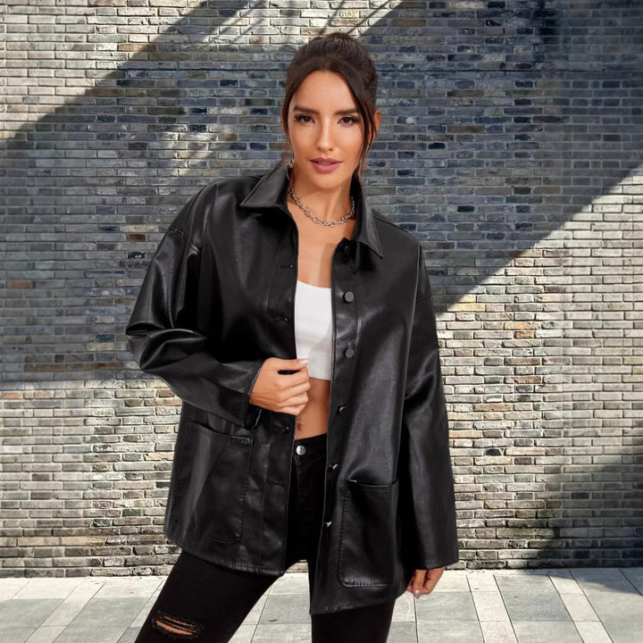 Damen Modische Oversized-Lederjacke Drune