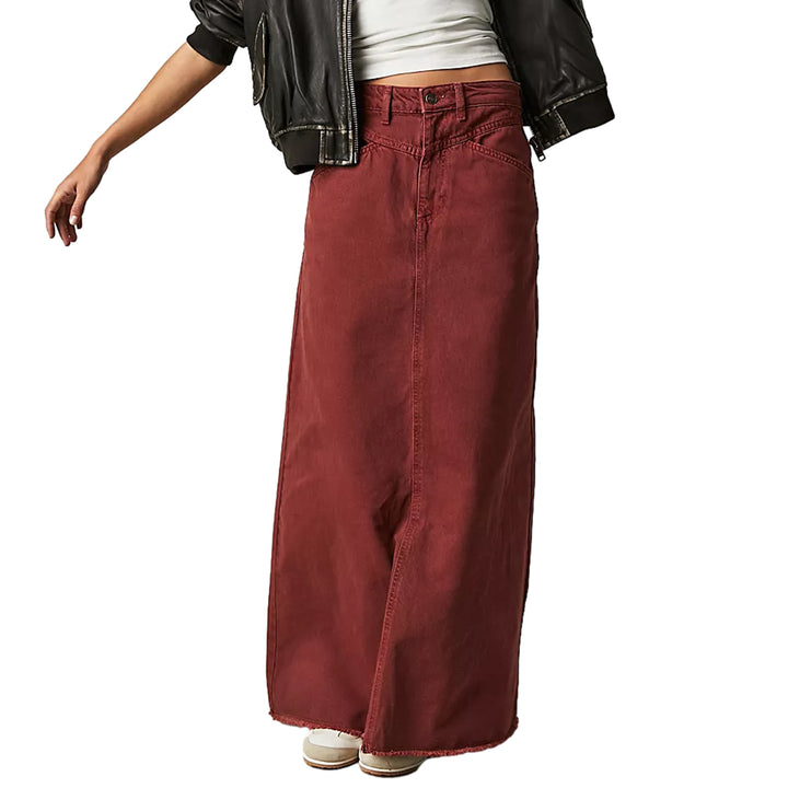 Damen Maxirock aus schwarzem Denim mit seitlichen Taschen und lässigem Schnitt Drune