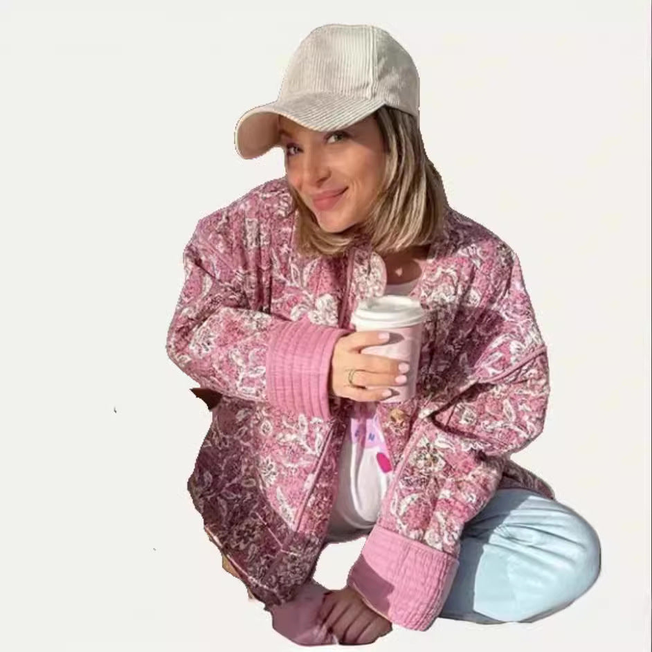 Damen modische Oversized-Jacke mit floralem Muster Drune